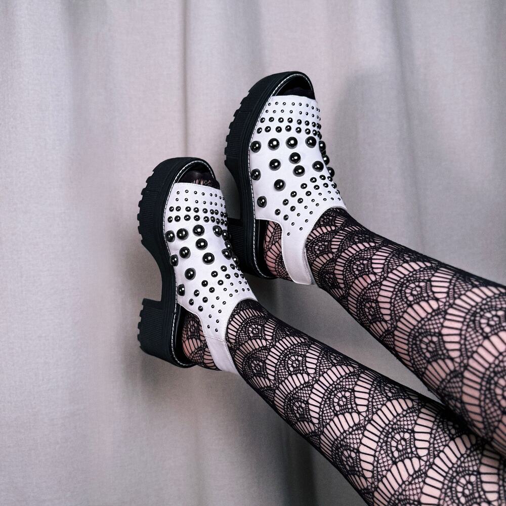 Jeffrey Campbell Studded White Leather Platform Mules